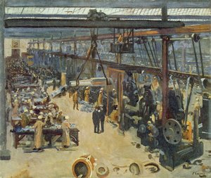 1918年の「西部戦線」の続き、フロントでのブリティッシュアーティストによるクライド造船所（ベアードモア氏と共同）のシーン 作： John Lavery